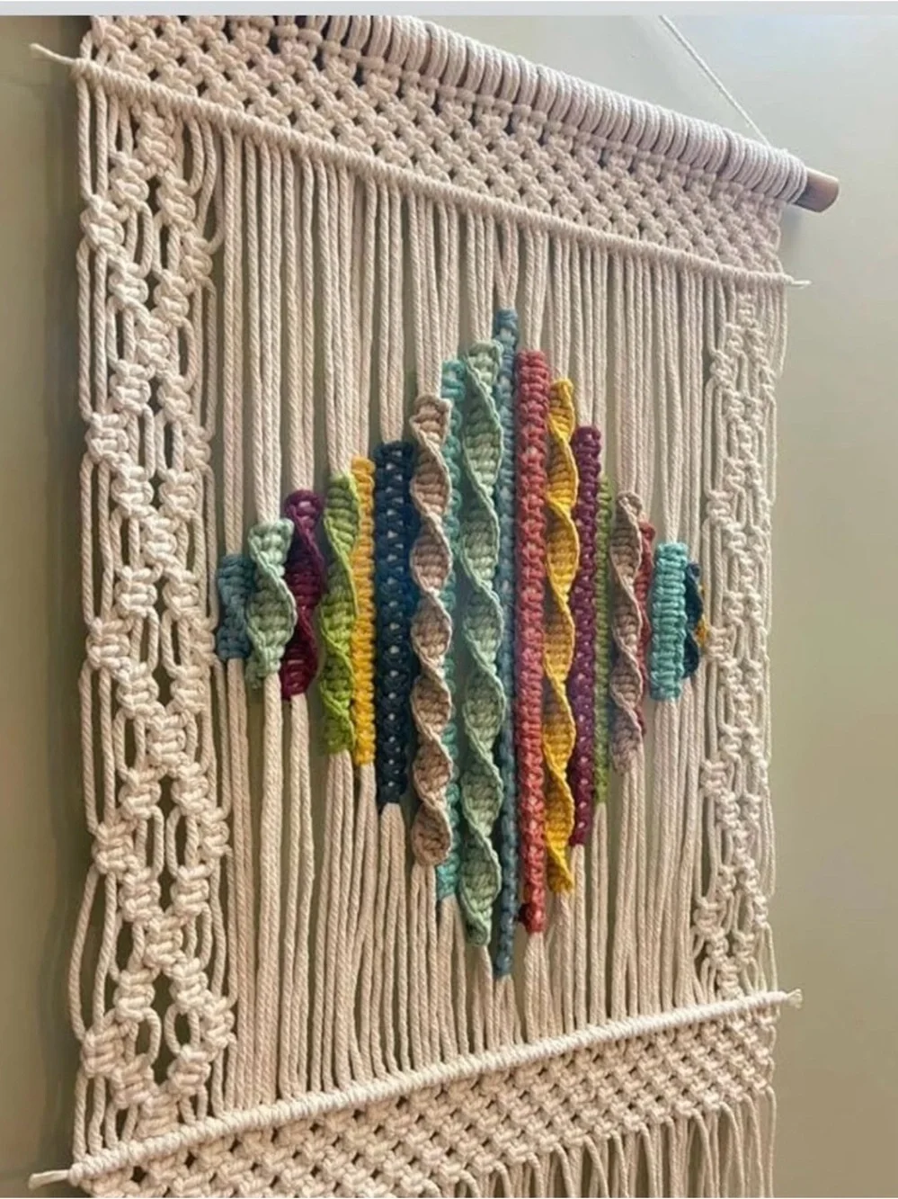 Handmade Macrame Wall Hanging with Multicolor Center